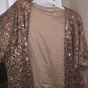 Gold Sequin Open Front Cardigan